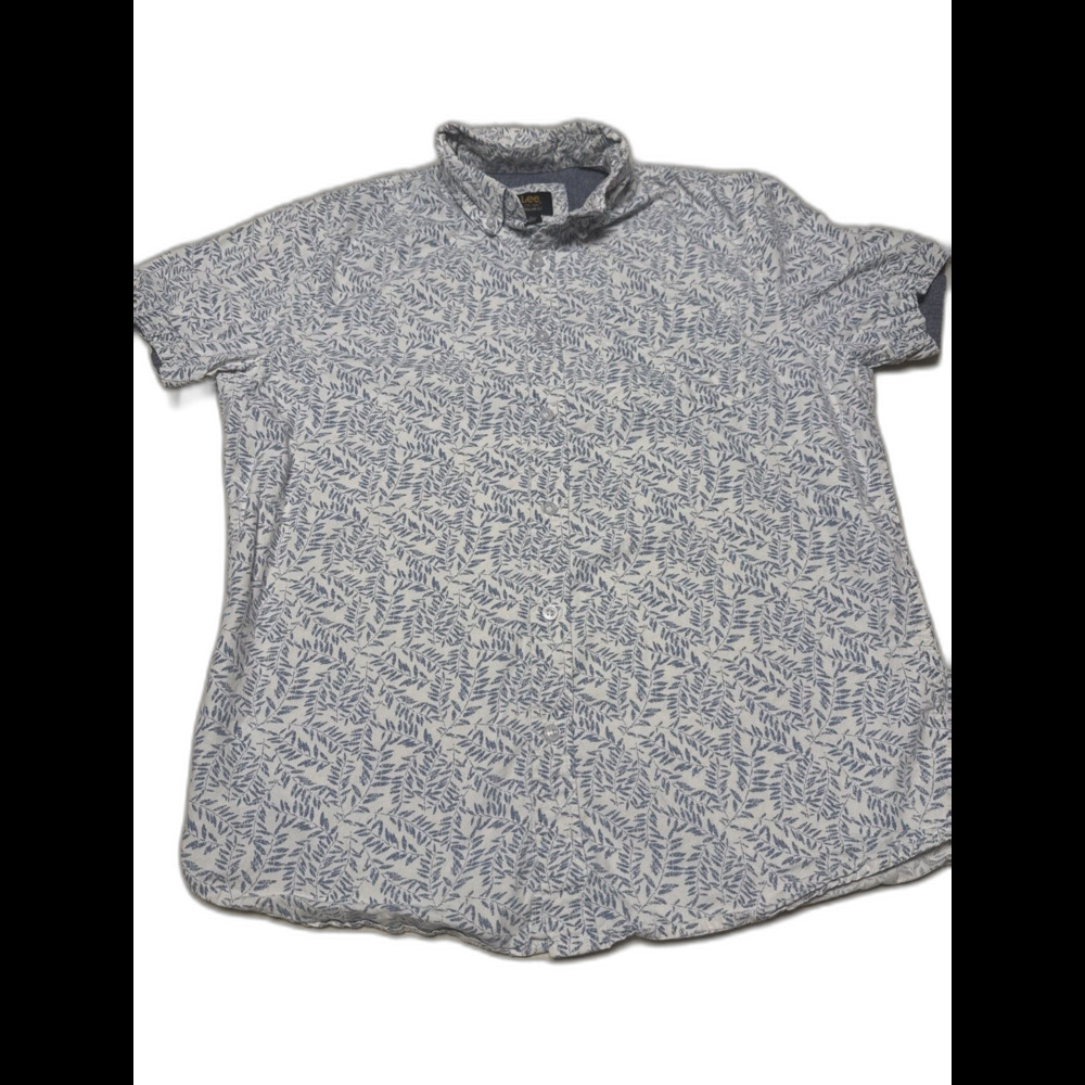 Lee Shirt Medium Blue  Botanical Leaf Print Button Front Cotton Shipping